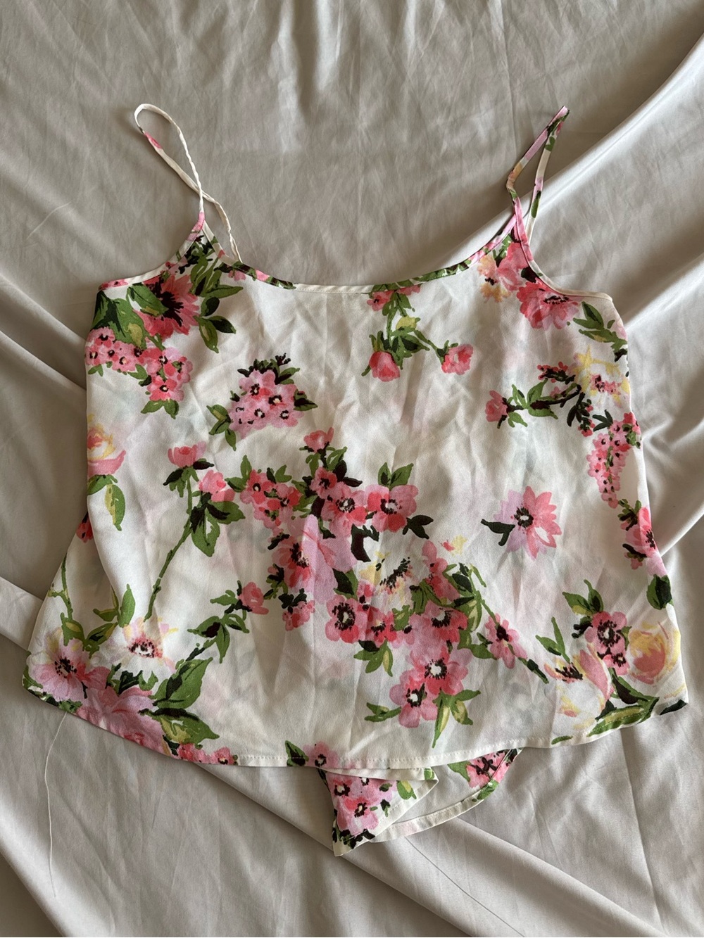 Ambiance White Cami with Pink Floral Print